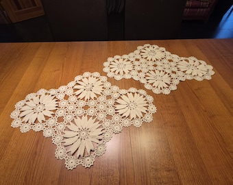 Set of 2 Beige Hand-Crocheted Doilies / Rustic Table Decor  / Unique Handmade Home Accent