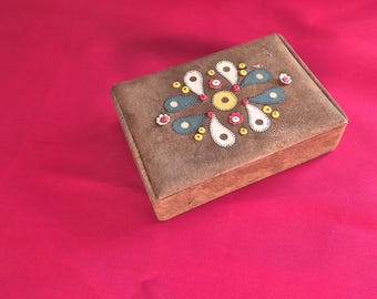 Vintage Leather Trinket Box / 1970s / Vintage Brown