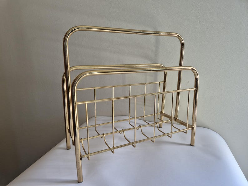Vintage Metal Magazine Rack in Gold Century / Modern Hollywood Regency ...