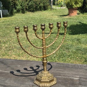 Vintage Brass Menorah – 7-Branched Candelabrum – Judaica Decor