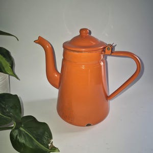 Vintage Orange Enamel Teapot / 1970s /