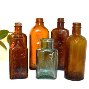 Lot of 6 Antique Thick Glass Medical Bottles