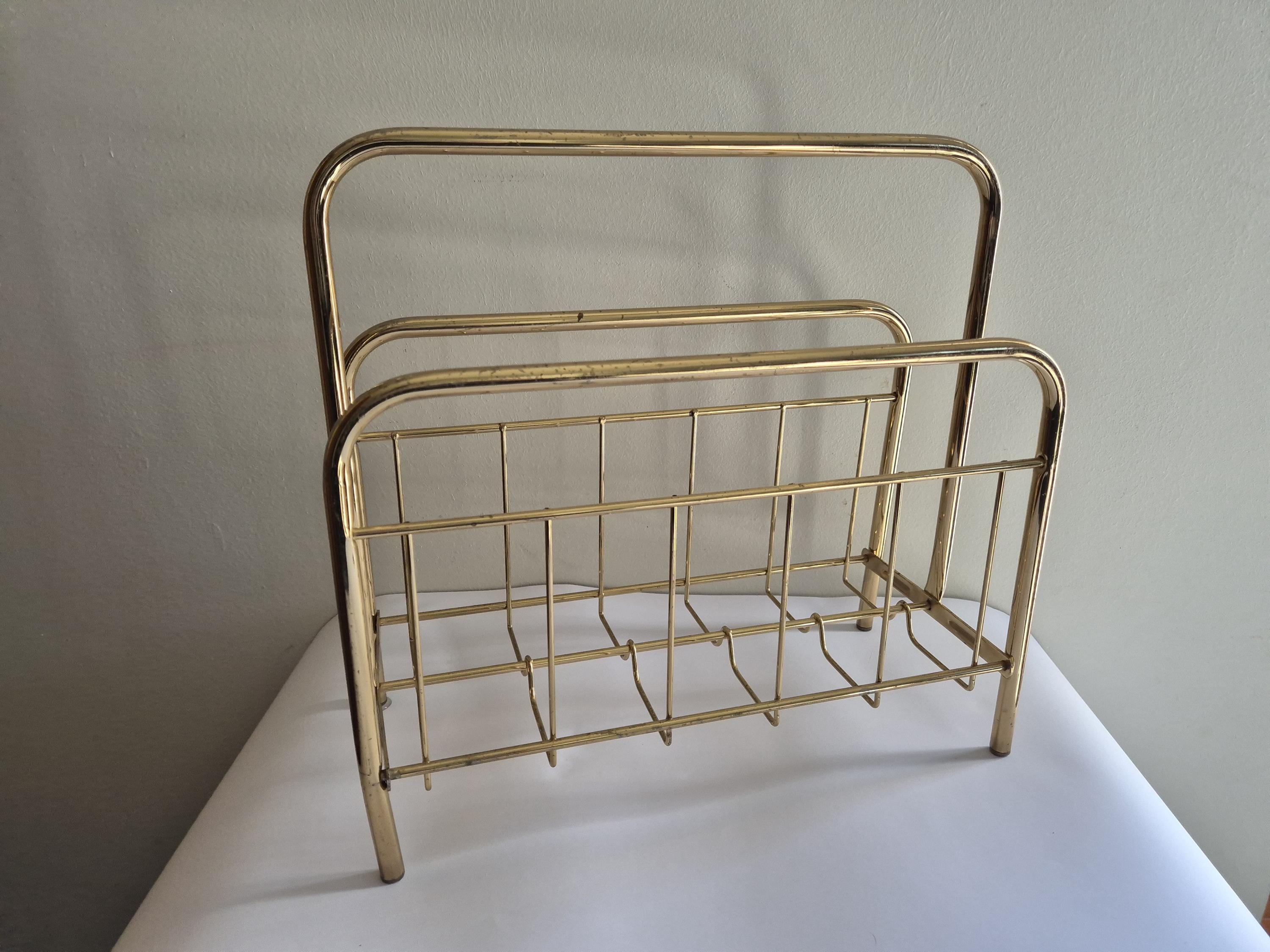 Vintage Metal Magazine Rack in Gold Century / Modern Hollywood Regency ...
