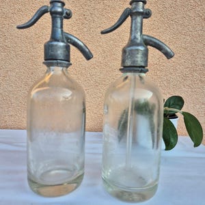 Set of 2  Clear Vintage Soda Siphon Bottles From 1921 - 1931 / Elegant And Rare Piece Of History / Franc Ravnihar Škofja Loka Slovenia