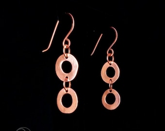 Hammered Copper Hoop Earrings: Reclaimed Metal Dangle Jewelry