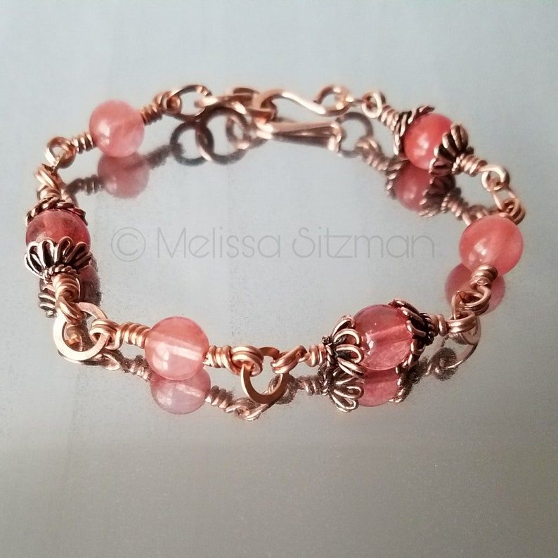 Dainty Cherry Quartz and Copper Bracelet Blush Colored Jewelry Etsy