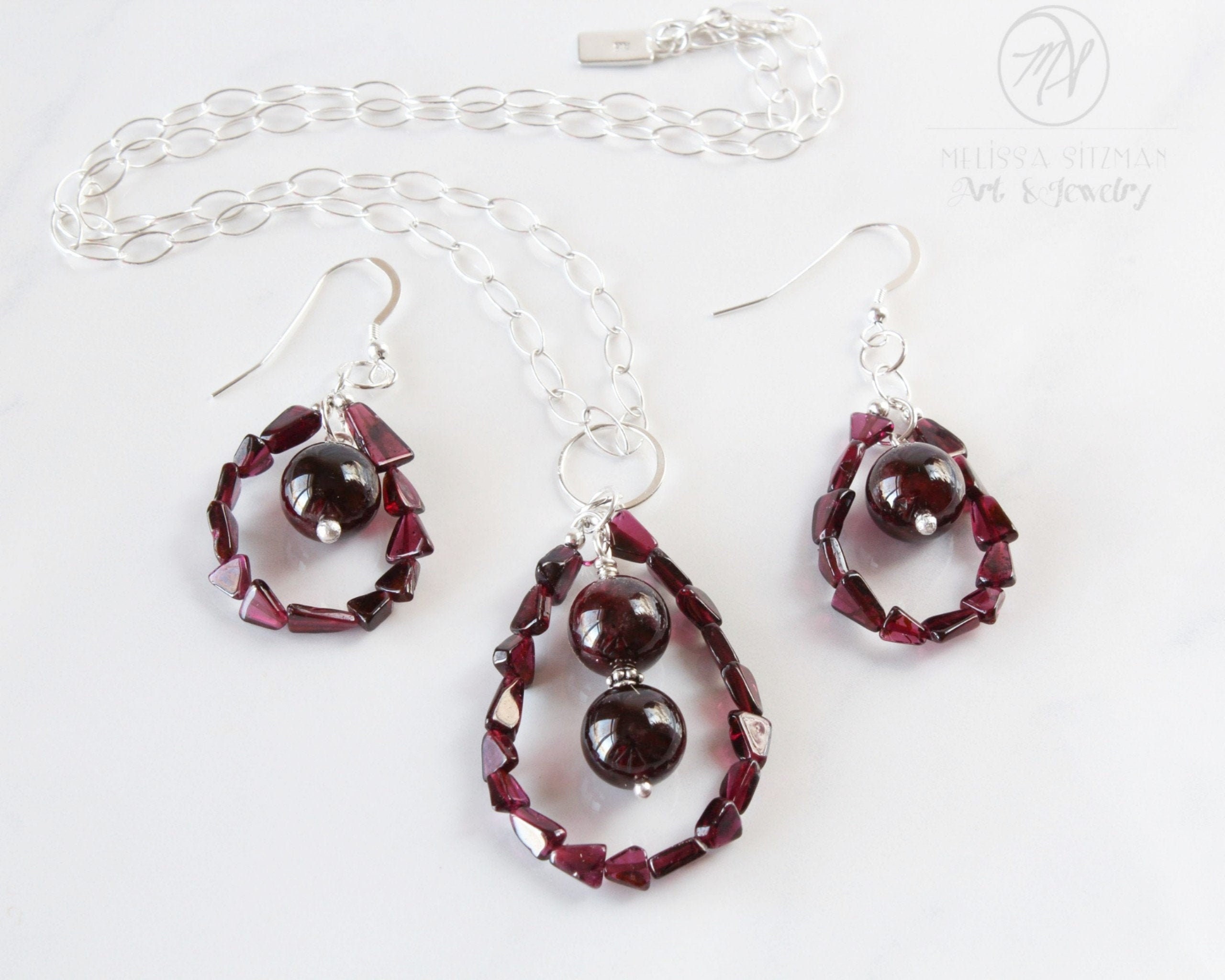 Red Garnet and Sterling Silver Jewelry Set January | Etsy