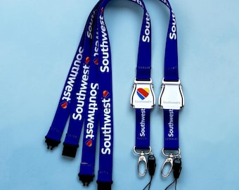 Southwest Airlines Seatbelt Lanyard, Aviation ID Badge Holder, Flight Attendant Gift, SWA