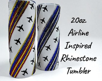 Vaso de 20 oz con diamantes de imitación de aviación, inspirado en United Airlines y Southwest Airlines