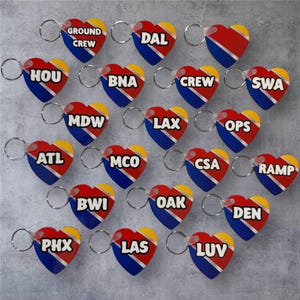 Southwest Airlines Keychain, Crew base, Flight Attendant, LUV, Cabin Crew, Southwest, Heart, Airline Employees, Travel, Flying, Travel, Crew