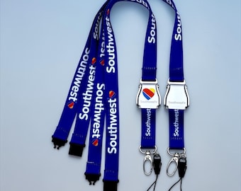 Southwest Airlines Seatbelt Lanyard, Aviation ID Badge Holder, Flight Attendant Gift