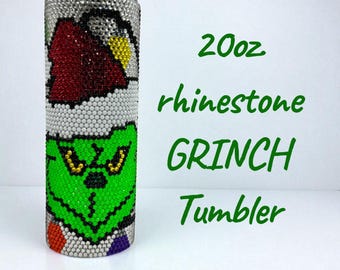 Grinch Rhinestone Tumbler – Handmade Christmas Bling Cup