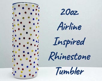 Vaso de viaje con diamantes de imitación inspirado en aerolíneas: 20 oz