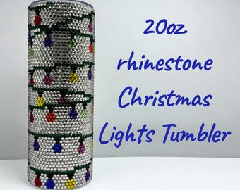 Handmade 20oz Rhinestone Tumbler – Christmas Lights Design, Holiday Bling Cup