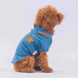 ブルーマリンドッグポロシャツ：マリンテイストの夏のペット服
