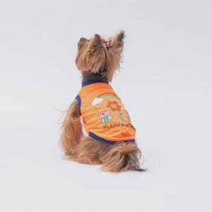 ネオンオレンジの「Be Kind」犬用Tシャツ：軽量な夏用子犬服
