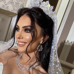 Bridal tiara wedding crown crystal headpiece tall tiara swarovski princess tiara royal statement hair piece quinceanera tiara wedding hair