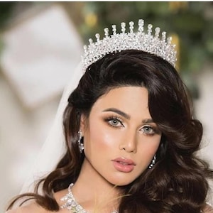 Bridal Tiara Silver Cubic Zirconia CZ wedding tiara royal crown princess tall tiara crystal rhinestones crown hair piece full head crown