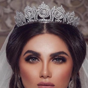 Bridal tiara wedding crown crystal headpiece tall tiara swarovski princess tiara royal statement hair piece quinceanera tiara wedding hair