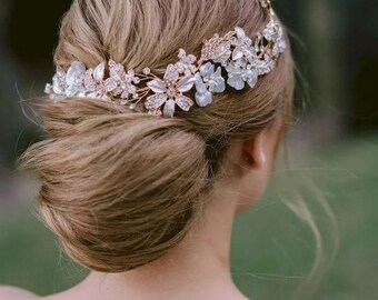 Rose Gold Vine wedding/shower/event hair piece Rose Gold Hair Piece, Wedding Hair Vine, Rose Gold Vine  main image 2