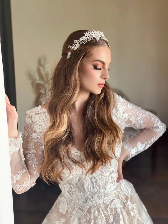 Wedding Headband Crystal Headpiece for Bride Floral Hair 