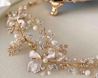 Bridal Headpiece Rose Gold Floral Headpiece Wedding Day  display picture 3