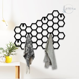 Oversized Hexagonal Coat Rack,Modern Honeycomb Design Wall Rack, Entryway Organizer with Metal Hooks, Stylish Home and Office Wall Decor