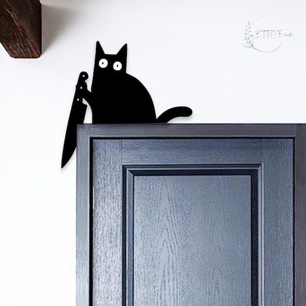 Mischievous Feline Metal Door Decor,Playful Cat Silhouette Door Sign,Edgy Home Decor,Unique Doorway Accent Piece,Eye-Catching Doorway Decor