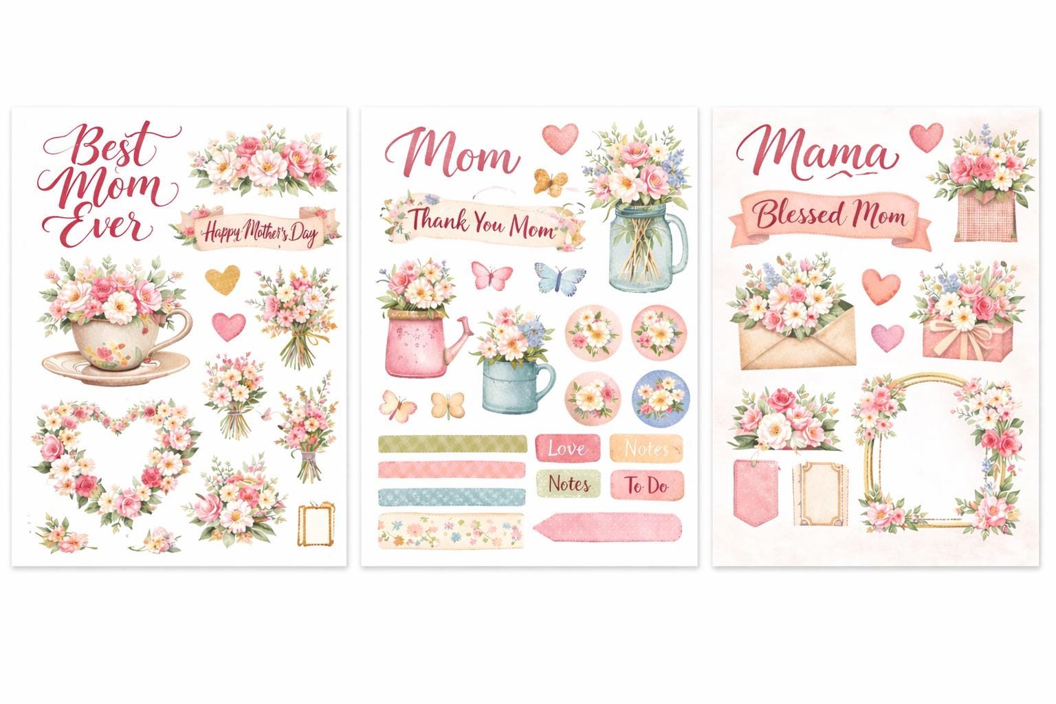 Mums Pdf Sticker Mother’s Day Printable Sticker Sheets – Floral Mom Planner & Journal ...