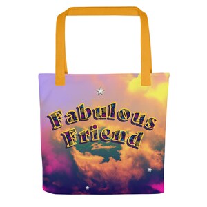 Fabulous Friend Tote Bag - Stars, Celestial clouds, Purse, Book bag, Shopping or gift bag - Magenta Dreams - Bliss Art Style, 15 x 15 inches