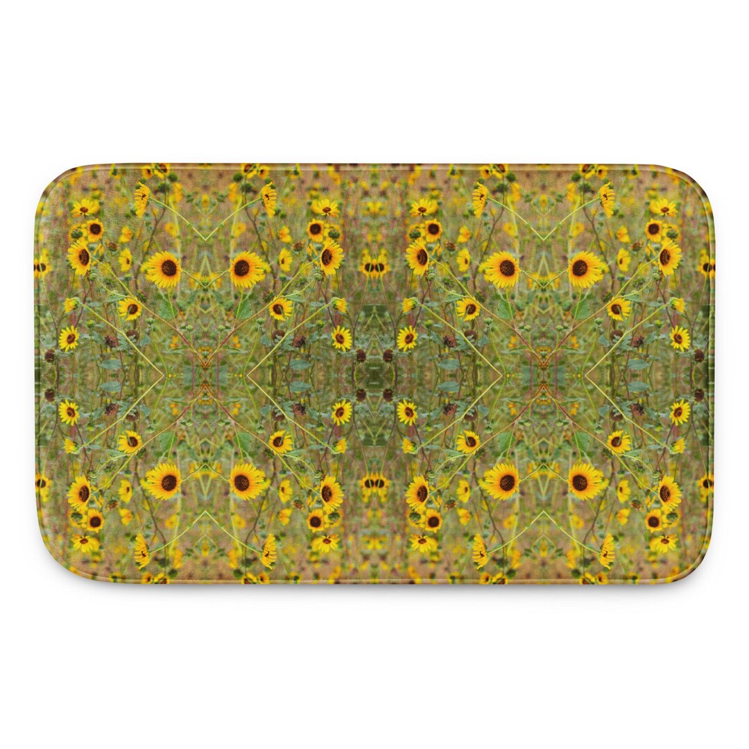 Wildflowers Bath Mat: Sunflower Rug, Farmhouse, Memory Foam, Boho ...