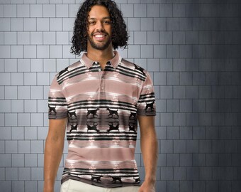 Dog Print Golf Shirt: Slim Fit Polo, Dogs running on beach, Bliss Art Style