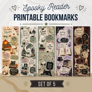 Spooky Reader Printable Bookmarks, Halloween Bookmark Set, Ghost Witchy Book Lover Gift, Digital Download