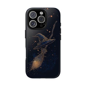 Mystical Witch Broom and Hat Phone Case: Whimsical Firefly Halloween Fantasy for iPhone, Samsung, Google Pixel