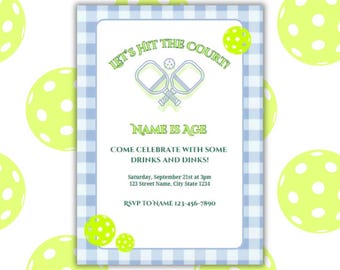 Invitation de fête d'anniversaire de pickleball imprimable, modèle modifiable de pickleball, invitation de fête d'anniversaire