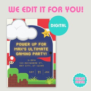パーソナライズされたゲーム パーティーの誕生日招待状 - 名前、日付、パーティーの詳細をデジタルでカスタマイズ可能、マリオ カート、子供の誕生日招待状