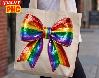 Lazo de lentejuelas arcoíris PNG, diseño de sublimación brillante y coqueta, descarga digital de tendencia