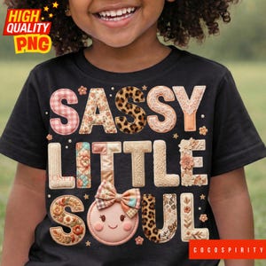 PNG de Alma Descolada, Design Vintage de Menina em Patchwork, Design de Sublimação Coquette Kids Cute Smiley Boutique, Download Digital em Alta
