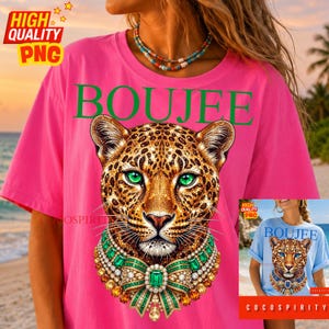 Create the ultimate statement pieces with this luxurious Boujee jeweled leopard sublimation design bundle! This glamorous set includes two stunning color variations—emerald green and sapphire blue—featuring a jaguar head completely encrusted in sparkling diamonds and intricate gold details. Perfectly capturing the trendy maximalist aesthetic, these high-quality PNGs