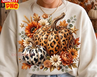 Western Pumpkin PNG, Leopard Cowhide Floral Fall Brushstroke Sublimation, Girly Autumn Sunflower DTF, Boutique Digital Download
