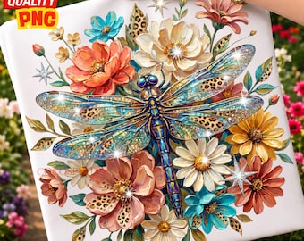 Libellule PNG | Graphique floral léopard scintillant | Boho insecte sublimation Design téléchargement numérique