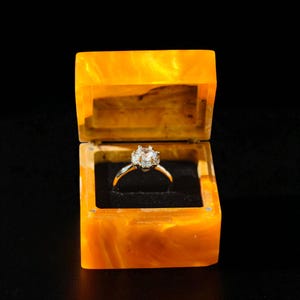 Orange Ring Box – Elegant Velvet Jewelry Holder for Engagement, Wedding, Proposal, Anniversary, Personalized Gift for Special Moments