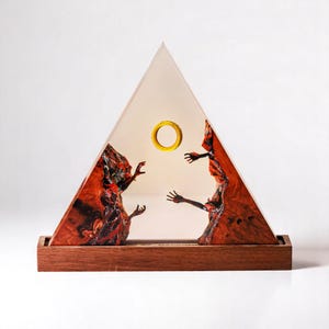 Resin Pyramid Diorama Lamp – Handmade Lava Rock & Power Ring Scene | Unique Night Light, Birthday Gift, Desk Decor, Resin Art Sculpture