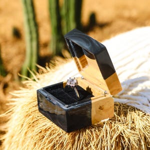 Black Ring Box – Elegant Velvet Jewelry Holder for Engagement, Wedding, Proposal, Anniversary, Personalized Gift for Special Moments