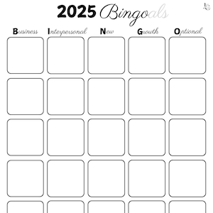 2025 Bingo Card Template for Goals