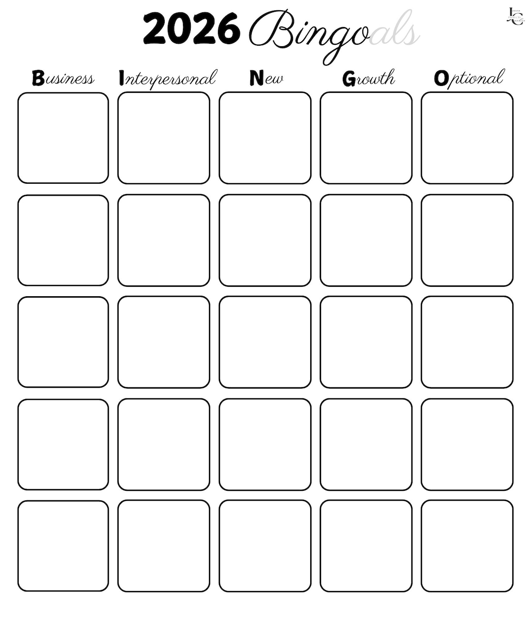 2026 Bingo Card Template For Goals Etsy