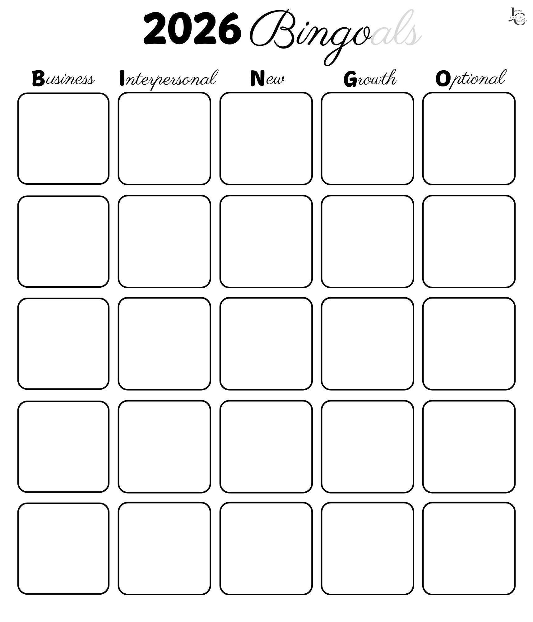 2026 bingo card template for goals - etsy