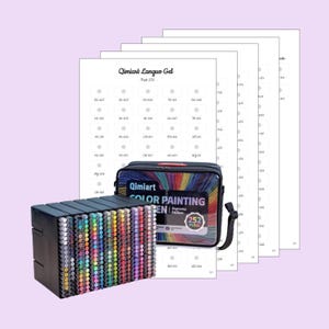 Peut inclure: Un ensemble de 252 stylos gel de couleur pour la peinture, dans un étui noir avec un motif arc-en-ciel. L'ensemble comprend un porte-stylo noir et des nuanciers. L'étui porte l'inscription "Qimiart Color Painting Pen Supreme Edition 252 PCS."