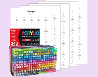 GuangNa 240 Color Chart (Blank Digital PDF Format - Brush Acrylic Marker Pens - Disney Mystery Coloring) @linecoloriage