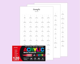 GuangNa 120 Color Chart (Blank Digital PDF Format - Brush Acrylic Marker Pens - Disney Mystery Coloring) tiktok @linecoloriage